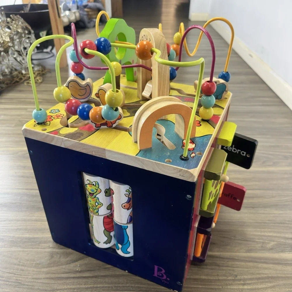 Battat Just B B You Zany Zoo Wooden Activity Cube Educational Preschool Play Fun